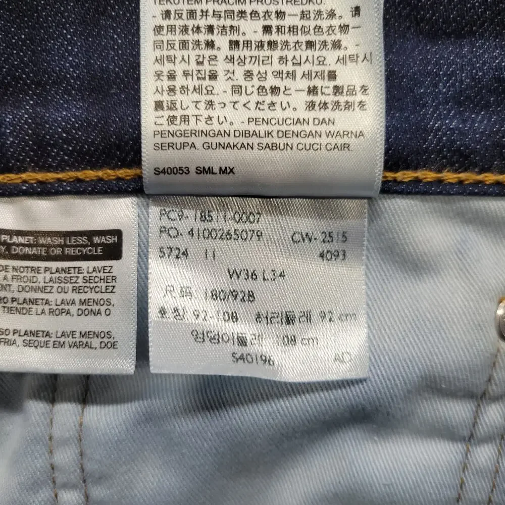 Levis 511 Mens Jeans 36x34 Slim Fit Dark Wash Stretch Denim Straight Leg